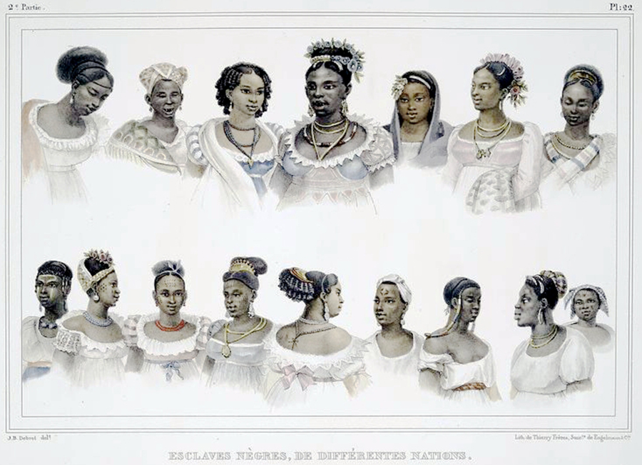 Black slaves of different nation in Brazil circa 1830. Library Division: Humanities and Social Sciences Library / Print Collection, Miriam and Ira D. Wallach Division of Art, Prints and Photographs Description: 3 v. facsim., map, 2 plans, port. 50 cm. and 6 portfolios (153 plates) (incl. ports.) 59 cm. Item/Page/Plate Number:II/Pl. 22 Medium:Lithographs -- Hand-colored Specific Material Type: Prints Collection Guide: The Luso-Hispanic New World in Early Prints and Photographs